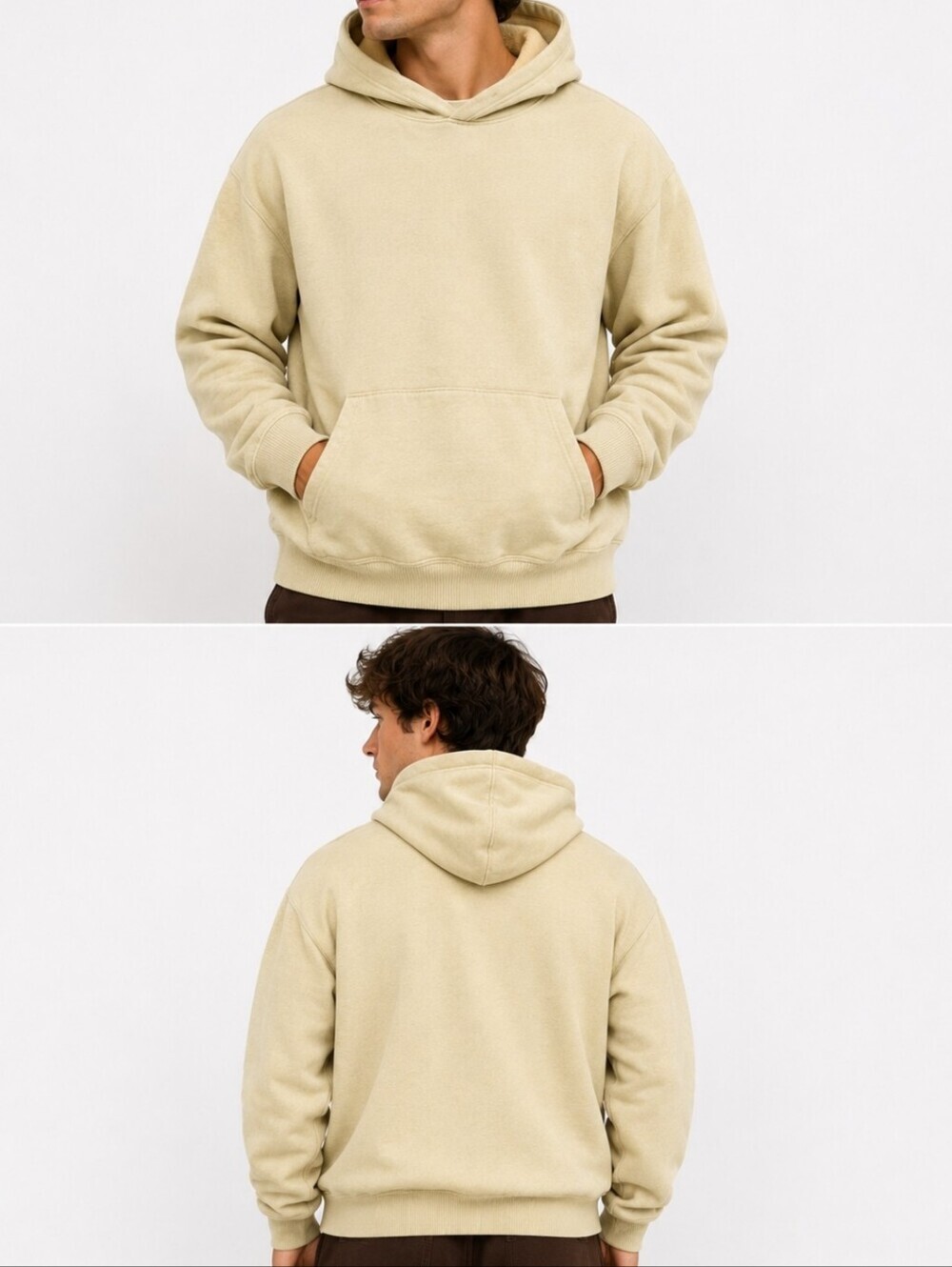 GreenTea Fleece Lined Hoodie Cream Oatmeal Minimalist Cozy Pullover Sweatshirt M